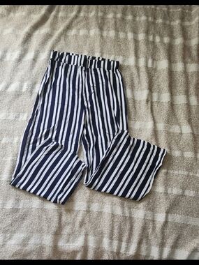 & Other Stories Navy and White Striped Wide-Leg Pants
